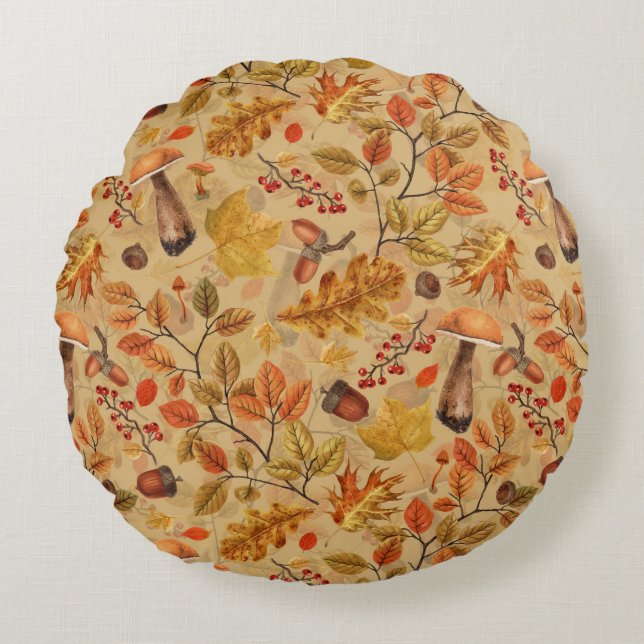 Autumnskog på ochre rund kudde (Framsidan)