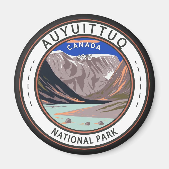 Auyuittuq National Park Canada Vintage Badge Magnet (Framsidan)