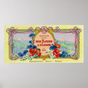 Auz Fleurs D' Alsace Soap LabelParis, Frankrike Poster