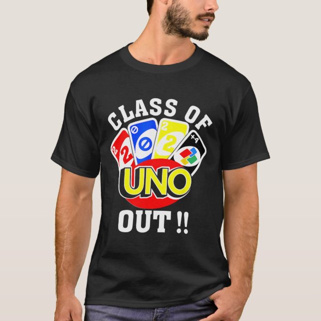 av 2024 års Uno Out Senior 2024 Studenten Teacher  T Shirt (Framsida)