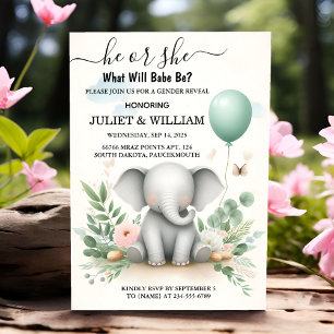 Av Big Zoo Baby White Elephant Birth Gender Reveal Inbjudningar