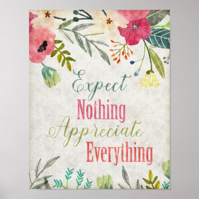 av blommigt av vattenfärg med inspirationcitattec poster (Framsidan)