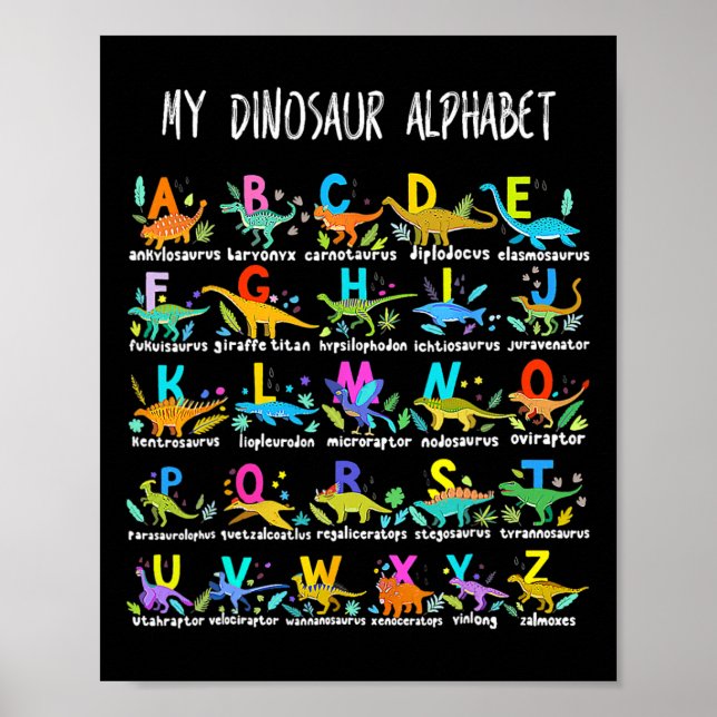Av dinosaurier Alphabet Abc Back to school Student Poster (Framsidan)