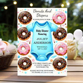 Av Dreams Rosa Blue Donuts och Diaper Baby Shower Inbjudningar