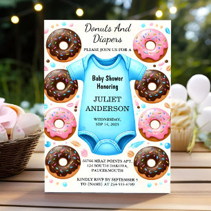 Av Dreams Rosa Blue Donuts och Diaper Baby Shower Inbjudningar