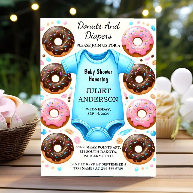 Av Dreams Rosa Blue Donuts och Diaper Baby Shower Inbjudningar (Skapare uppladdad)