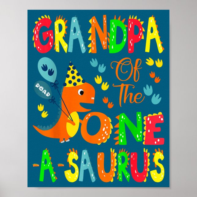 Av farfar Saurus 1-års födelsedagsdinosaurie Poster (Framsidan)