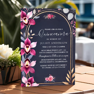 Av Glam Boll Gown Spark Mörk Navy Blue Quinceanera Inbjudningar