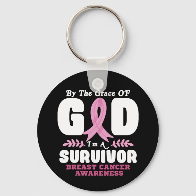 Av Grace Gud Im A Survivor Breast Cancer Nyckelring (Framsida)