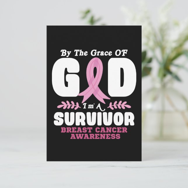Av Grace Gud Im A Survivor Breast Cancer Tack Kort (Stående Fram)