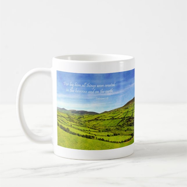 Av honom alla sak Kork Irland Colossians 1:16 Kaffemugg (Vänster)