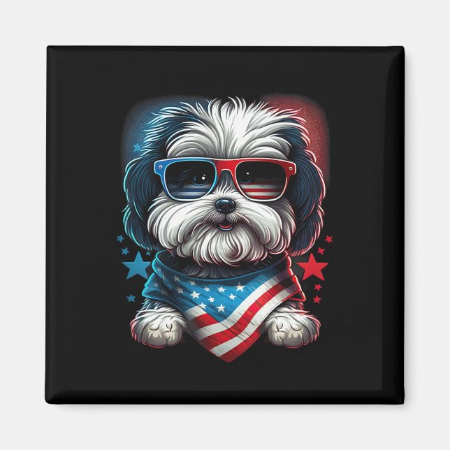 AV Juli Patriotic Havanese Hund US Flagga Magnet (Framsidan)