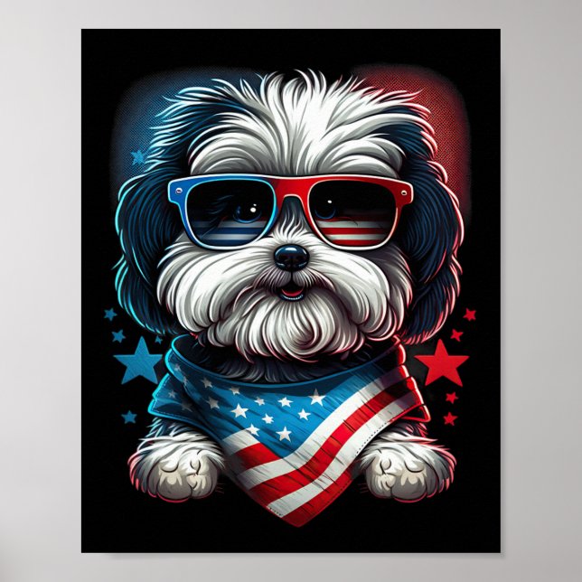 AV Juli Patriotic Havanese Hund US Flagga Poster (Framsidan)