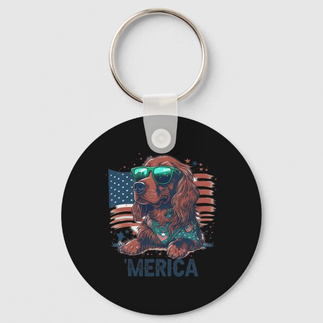 av juli Patriotic Irish Setter Hund Merica Nyckelring (Framsida)