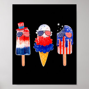 av juli Popsicle Rött vitt blått American Flagga P Poster