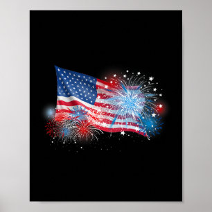 Av Julrött, vitt och blått fyrverkerishow USA flag Poster