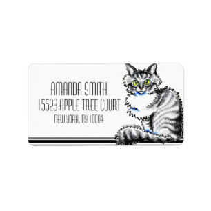 Av-Koppel för Maine Coontabby katt Art™ smoking Adressetikett