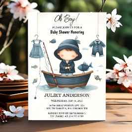 Av Krok Bait Roligt Wood Little Fisherman Baby Sho Inbjudningar