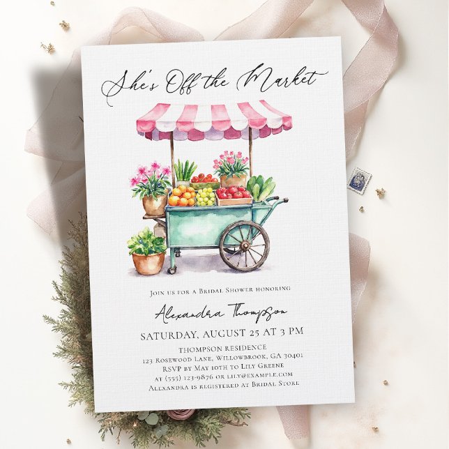 Av Marktens Akvarell Frukt Grönsaker Bröllopsdusch Inbjudningar (off the market bridal shower invitation watercolor floral fruit veg backyard outdoor garden party)