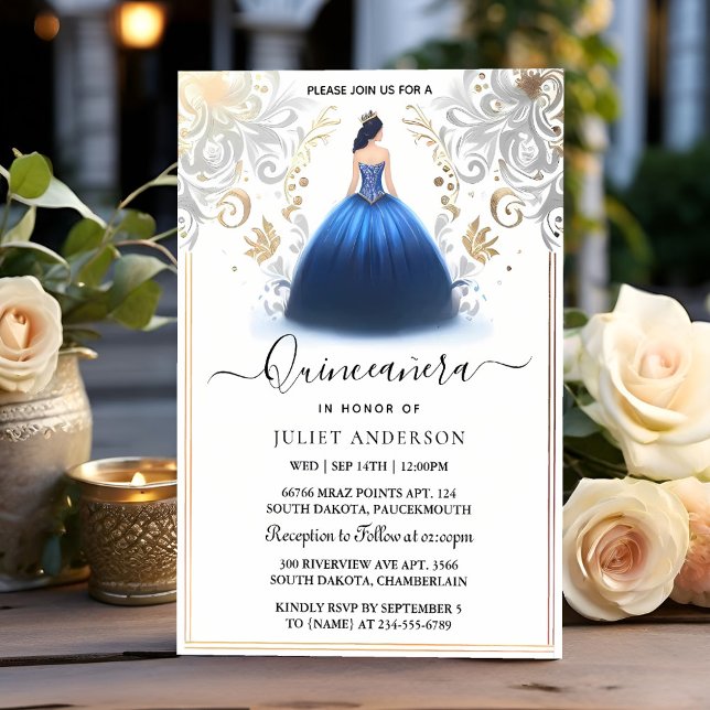 Av Ombre ivory Ice Himmel Guld Royal Blue Quincean Inbjudningar (Skapare uppladdad)