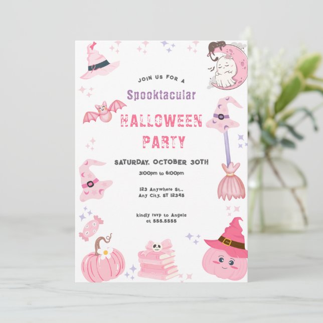  av Rosa Spooktacular Halloween fest Tema Inbjudningar (Stående Fram)