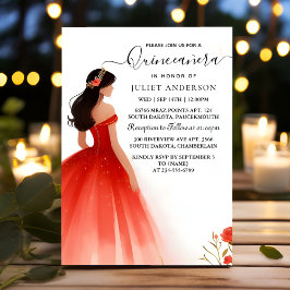 Av Shock rosa Tiara Black Snöre Red Quinceanera Inbjudningar