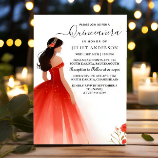 Av Shock rosa Tiara Black Snöre Red Quinceanera Inbjudningar