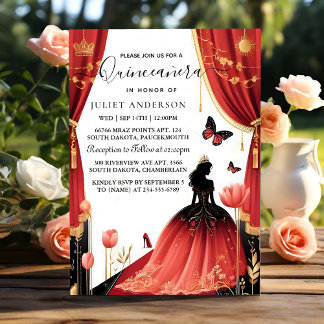Av Shock rosa Tiara Black Snöre Red Quinceanera Inbjudningar