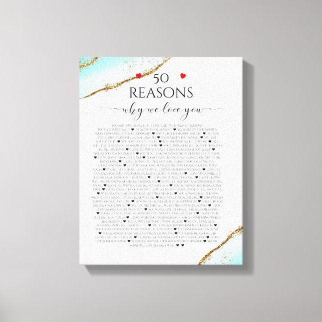 av skäl som vi kärlekar dig, 50 skäl, 60 födelseda canvastryck (Framsida)