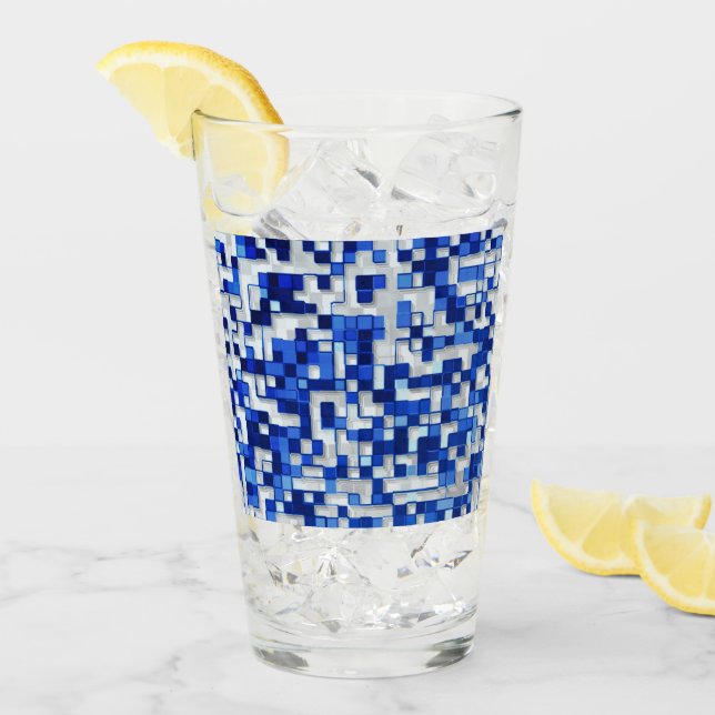  av små fyrkanter, blå nyanser med vitt glaskopp (Framsida Ice)