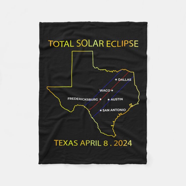 av Solar Eclipse 2024 Interactive Karta Texas Ecli Fleecefilt (Framsidan)