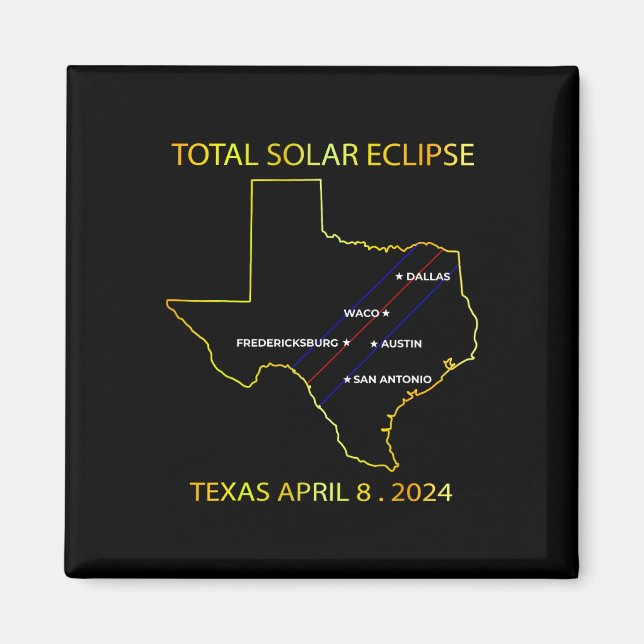 av Solar Eclipse 2024 Interactive Karta Texas Ecli Magnet (Framsidan)
