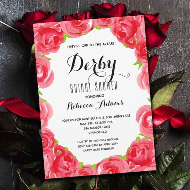 Av till Altar Derby-Möhippan Inbjudningar (Off to the altar red roses Derby bridal shower invitations)