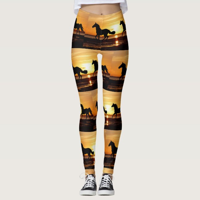 Av till Tävling Horse Runat vid Sunset Leggings (Framsida)
