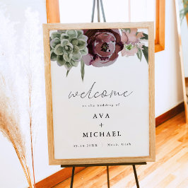 AVA Boho Burgundy Blommigt Succulent Bröllop Välko Poster