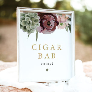 AVA Boho Burgundy Succulent Cigar Pub Sign Poster