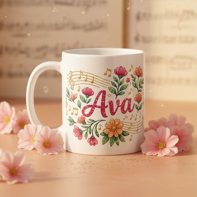 Ava Floral Musikälskare Glittermugg Kaffemugg (Ava Floral Music Lover Glitter Mug)