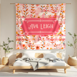 Ava Leigh Rosa och Orange Watercolor Blommigt Fleecefilt