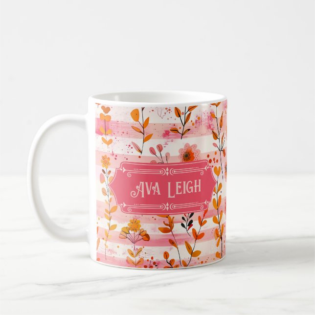 Ava Leigh Rosa och Orange Watercolor Blommigt Kaffemugg (Vänster)