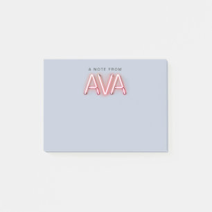 Ava namn i den ljusnande neon ljus post-it block