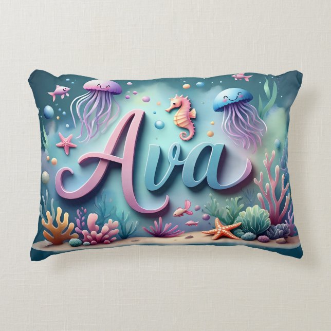 Ava Namn Ocean Theme Decorative Sea Life Prydnadskudde (Framsidan)