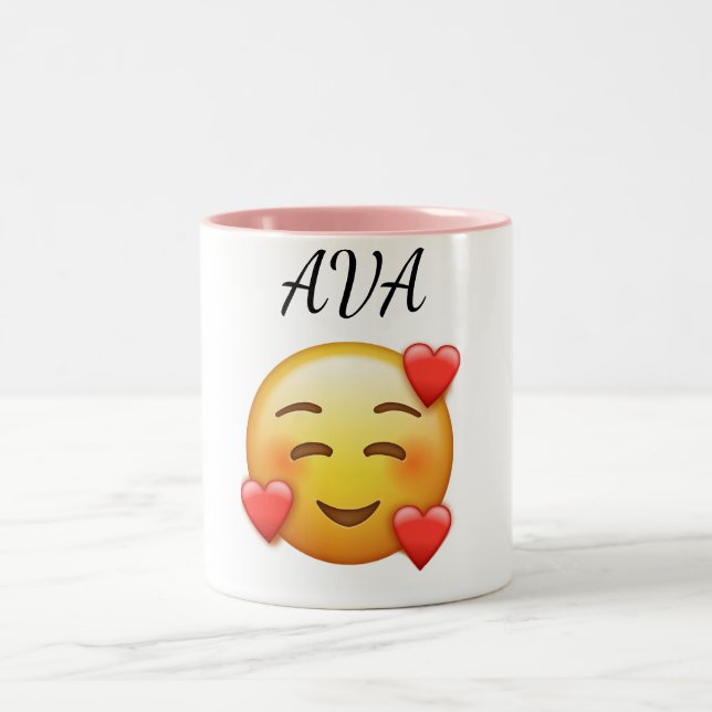 Ava Personalized Mug with Hearts Emoji Två-Tonad Mugg (Center)