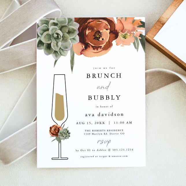 AVA Terracotta Succulent Brunch & BubLY Champagne Inbjudningar (Skapare uppladdad)