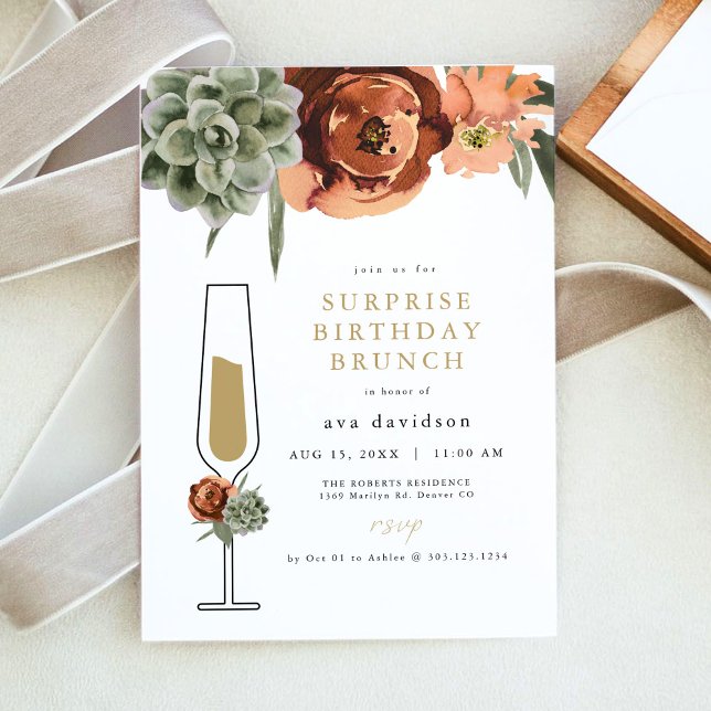 AVA Terracotta Succulent Surprise Birthday Brunch Inbjudningar (Skapare uppladdad)