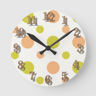 Avacado & Peach Polka Dot Retro Design Rund Klocka