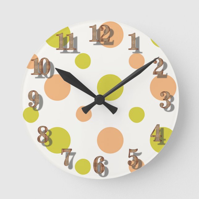 Avacado & Peach Polka Dot Retro Design Rund Klocka (Framsida)