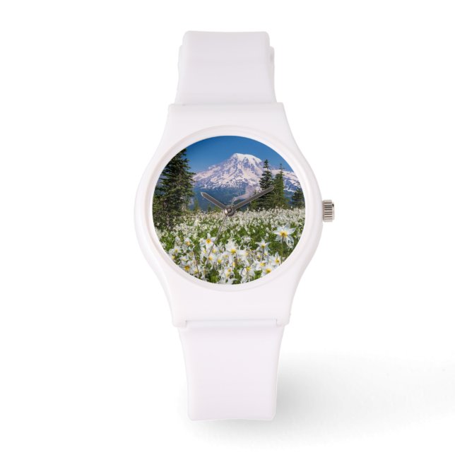 Avalanche lilies och Mount Rainier 2 Armbandsur (Framsida)
