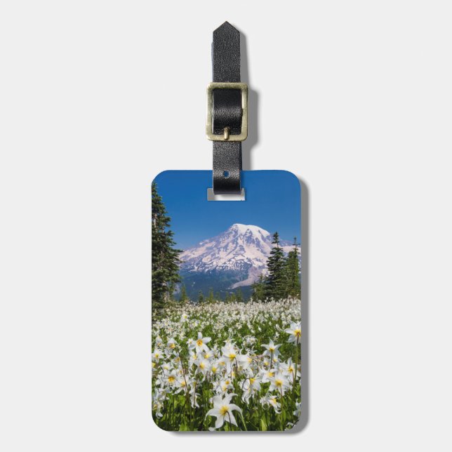 Avalanche lilies och Mount Rainier 2 Bagagebricka (Vertikal Framsida)