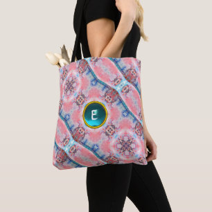 AVALON , ABSTRAKT ROSA AQUA BLUE GEM MONOGRAM TYGKASSE