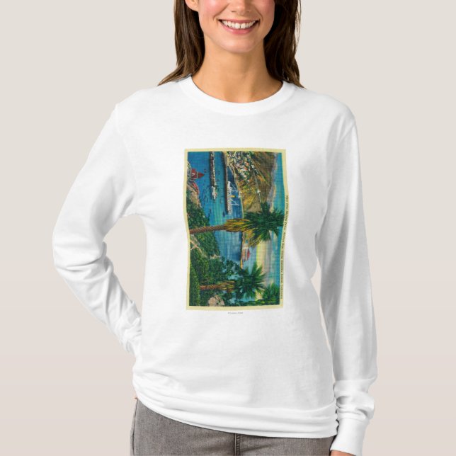 Avalon fjärd, Santa Catalina ö från horisont Tee Shirt (Framsida)